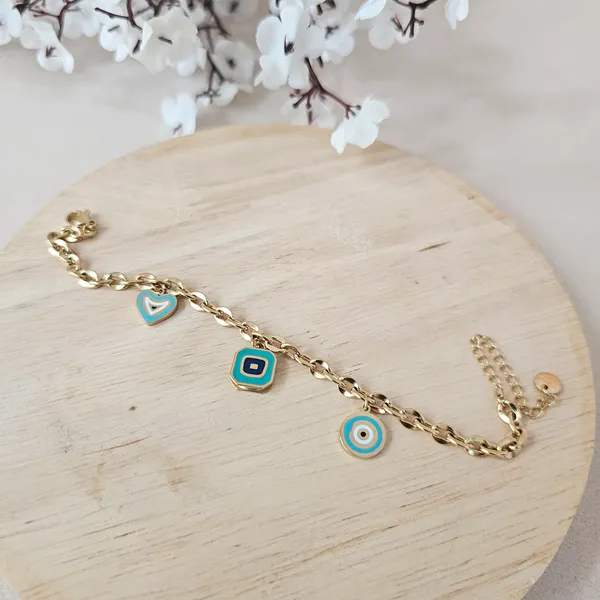 Gold_Plated_18K_Micro_Sea_Blue_Hearts_Bracelet_For_Women