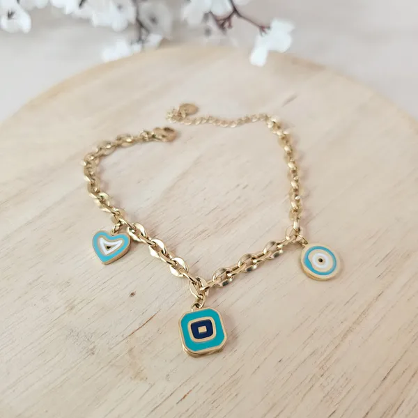 Gold_Plated_18K_Micro_Sea_Blue_Hearts_Bracelet_For_Women