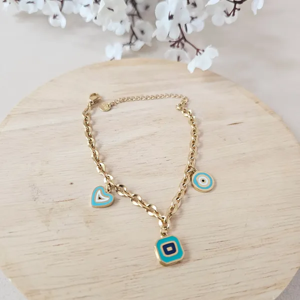 Gold_Plated_18K_Micro_Sea_Blue_Hearts_Bracelet_For_Women