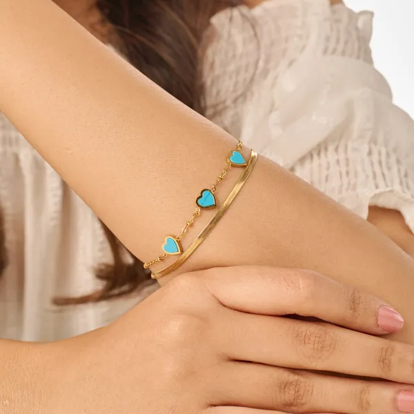 Gold_Plated_18K_Micro_Linked_Hearts_Bracelet_For_Women