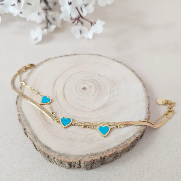 Gold_Plated_18K_Micro_Linked_Hearts_Bracelet_For_Women