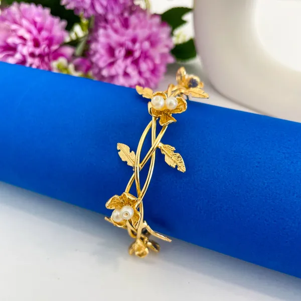 Golden_Handmade_Brass_Tiara_Pearl_Bracelet_For_Women
