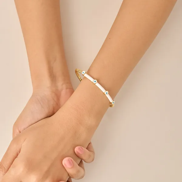 White_18K_Gold_Plated_Nazar_Stackable_Bracelet_For_Women