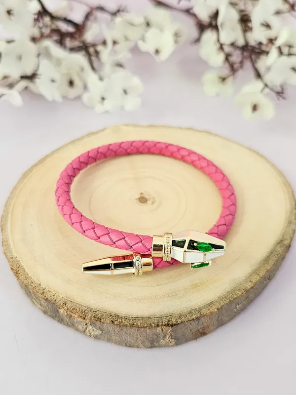 Pink_&_Golden_Leather_Serpents_Whisper_Bracelet_For_Women