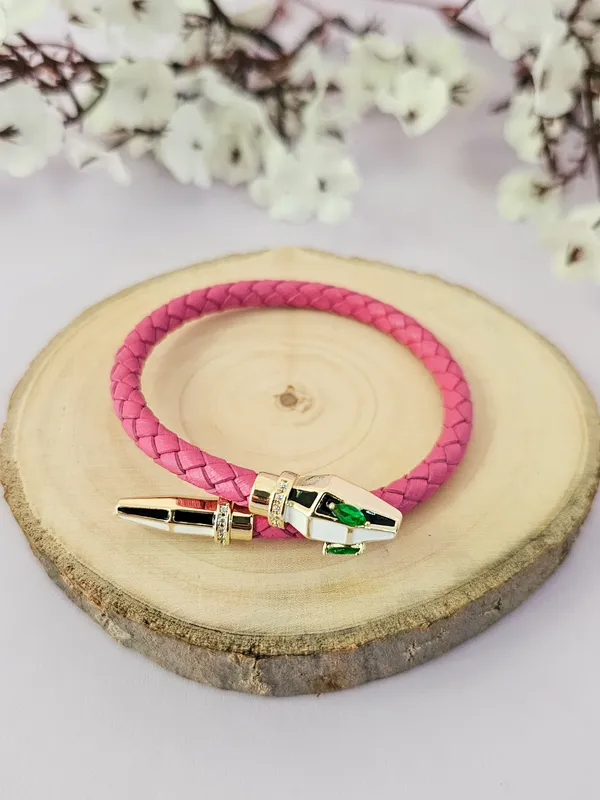 Pink_&_Golden_Leather_Serpents_Whisper_Bracelet_For_Women