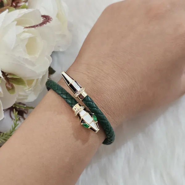 Green_&_Golden_Leather_Serpents_Whisper_Bracelet_For_Women