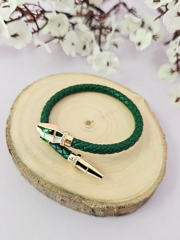 Green_&_Golden_Leather_Serpents_Whisper_Bracelet_For_Women