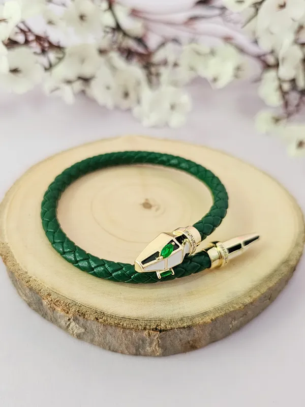 Green_&_Golden_Leather_Serpents_Whisper_Bracelet_For_Women