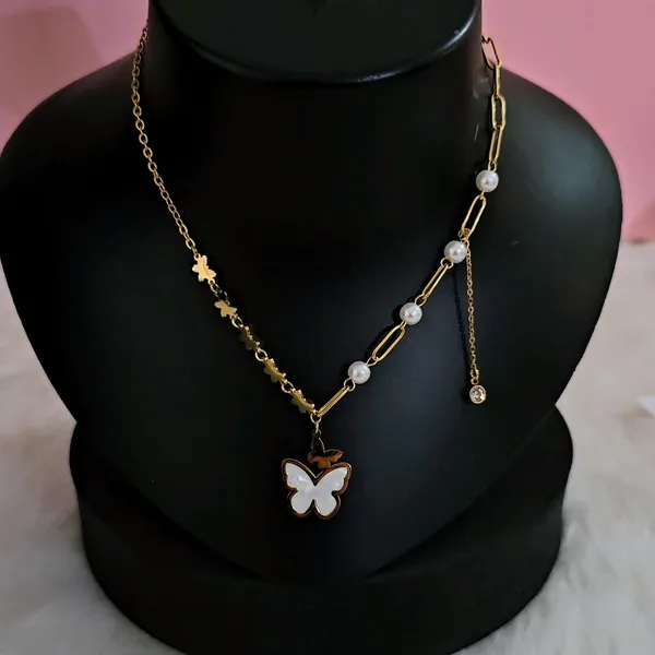 Gold_Plated_18K_Micro_Butterfly_Pearl_Necklace_For_Women