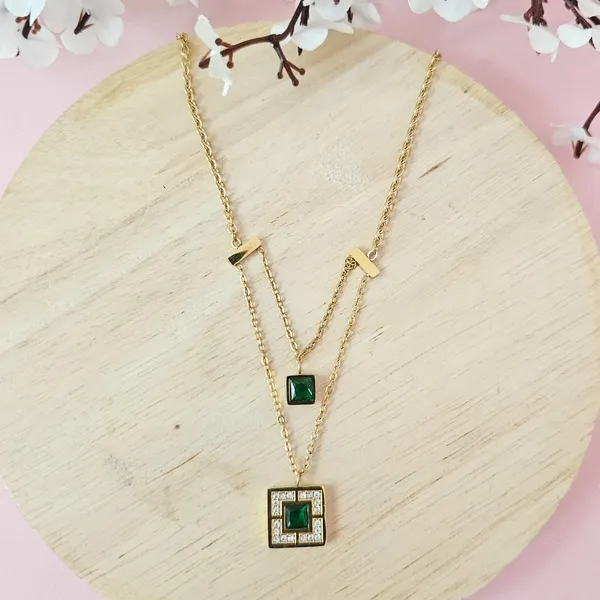 Gold_Plated_18K_Micro_Emerald_Double_Pendant_For_Women