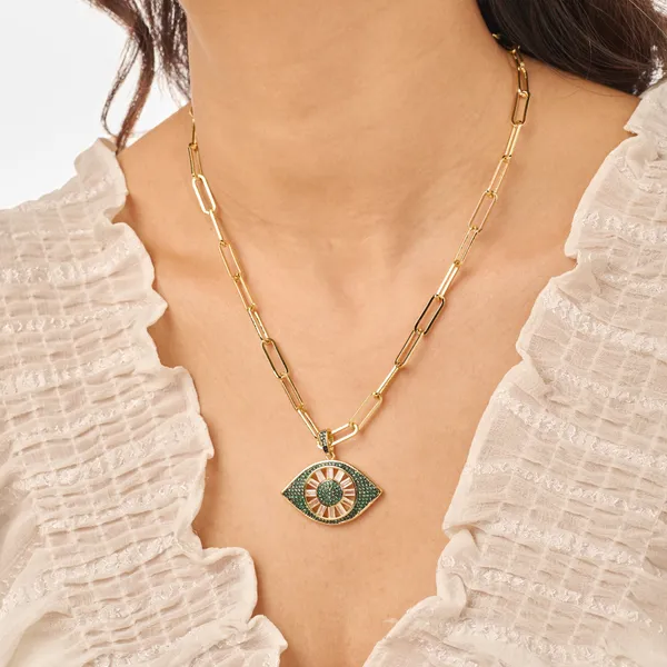 Green_Gold_Plated_18K_Micro_Evil-Eye_Chunky_Chain_For_Women