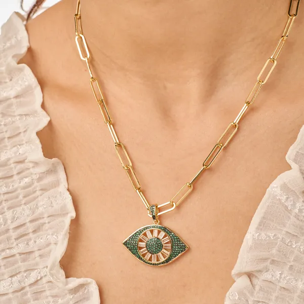 Green_Gold_Plated_18K_Micro_Evil-Eye_Chunky_Chain_For_Women