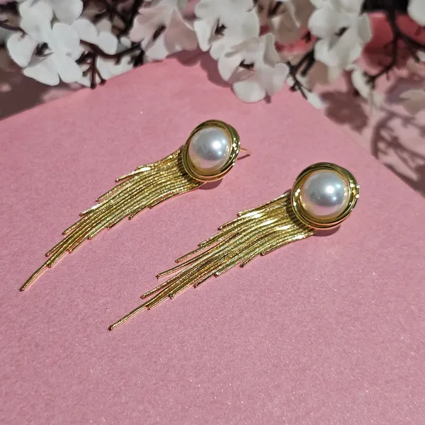 Gold_Plated_18K_Micro_Luminous_Pearl_Tassel_Earrings_For_Women