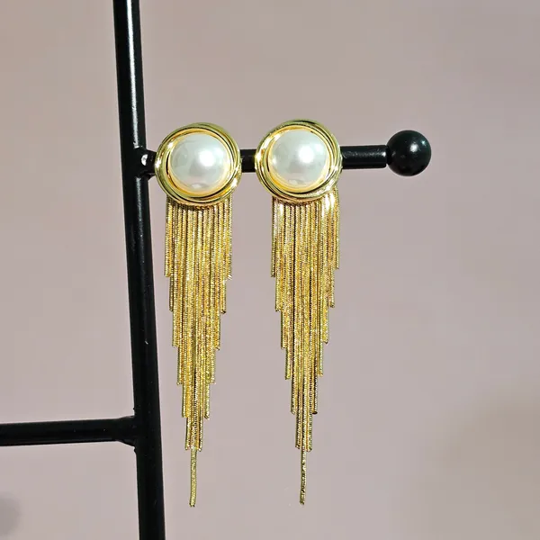 Gold_Plated_18K_Micro_Luminous_Pearl_Tassel_Earrings_For_Women