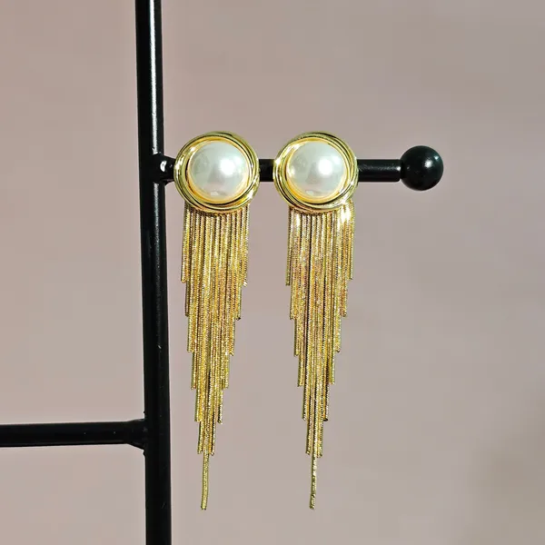 Gold_Plated_18K_Micro_Luminous_Pearl_Tassel_Earrings_For_Women