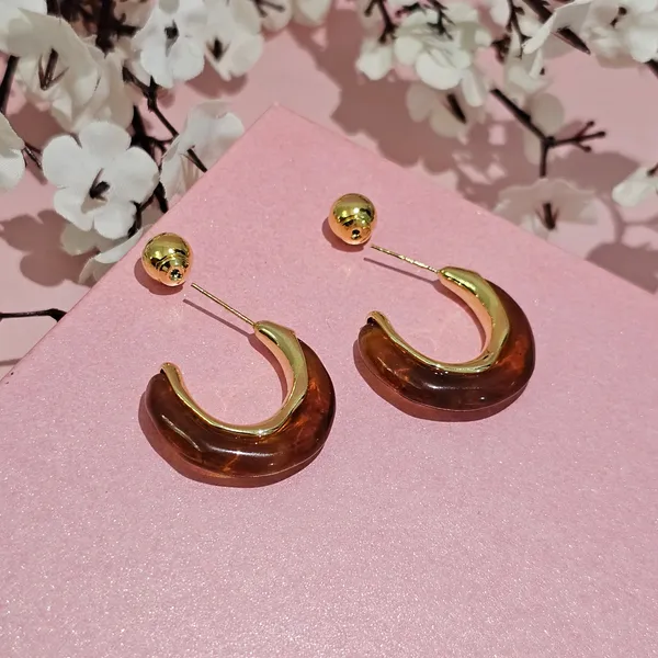 Gold_Plated_18K_Micro_Brown_Half_Circle_Hoop_For_Women