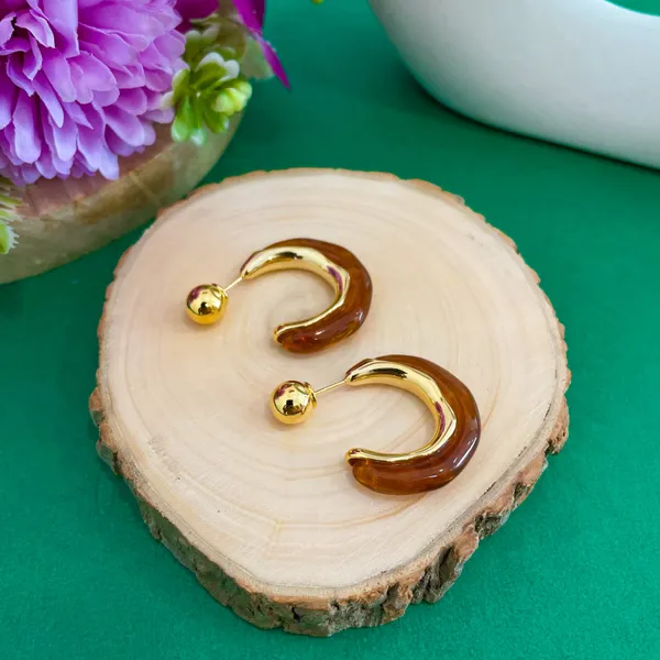 Gold_Plated_18K_Micro_Brown_Half_Circle_Hoop_For_Women