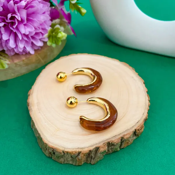 Gold_Plated_18K_Micro_Brown_Half_Circle_Hoop_For_Women