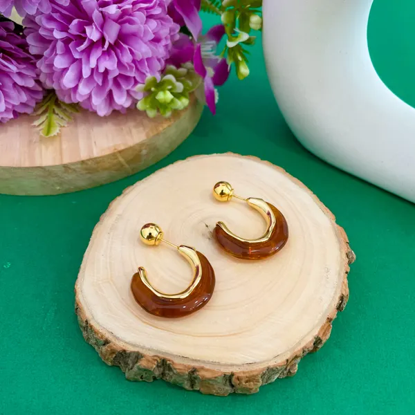Gold_Plated_18K_Micro_Brown_Half_Circle_Hoop_For_Women
