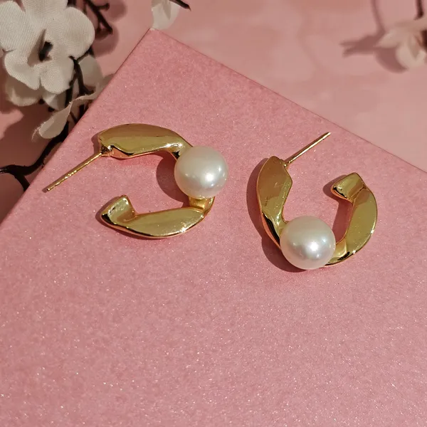 Gold_Plated_18K_Micro_Half_Hoop_With_Pearl_For_Women