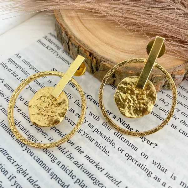 Golden_Handmade_Brass_Round_Hammered_Earings_For_Women