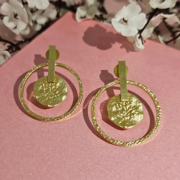Golden_Handmade_Brass_Round_Hammered_Earings_For_Women