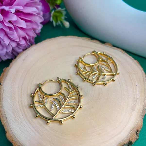 Gold_Plated_18K_Micro_Leaf_Hoops_For_Women