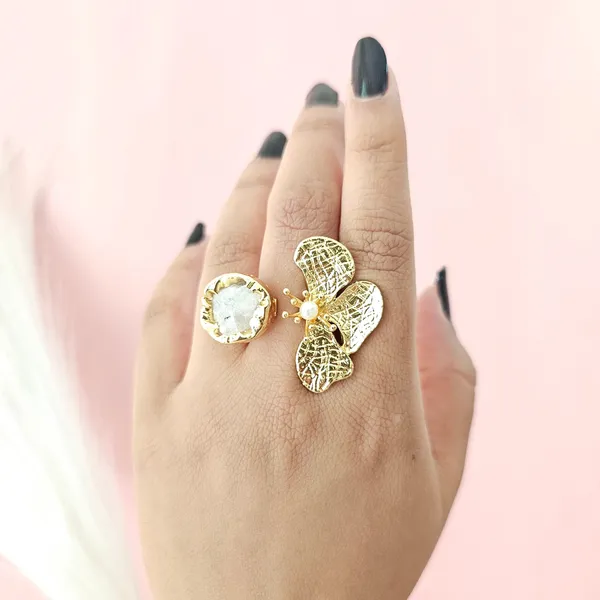 White_Golden_Handmade_Brass_Solid_Flower_Ring_For_Women