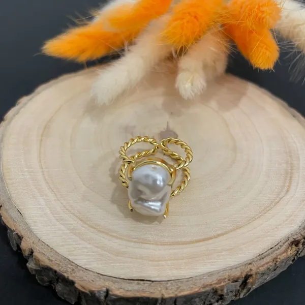 Golden_Handmade_Brass_Pearl_Twisted_Ring_For_Women