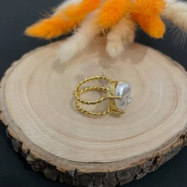 Golden_Handmade_Brass_Pearl_Twisted_Ring_For_Women