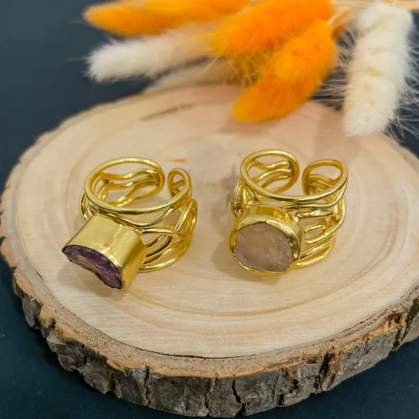 White_Golden_Handmade_Brass_Wired_Natural_Stone_Ring_For_Women