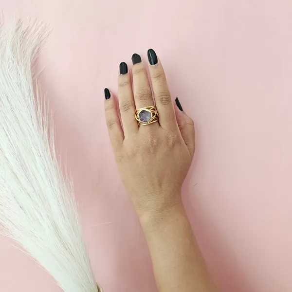 White_Golden_Handmade_Brass_Wired_Natural_Stone_Ring_For_Women