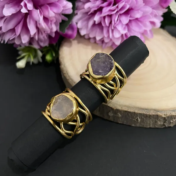 White_Golden_Handmade_Brass_Wired_Natural_Stone_Ring_For_Women