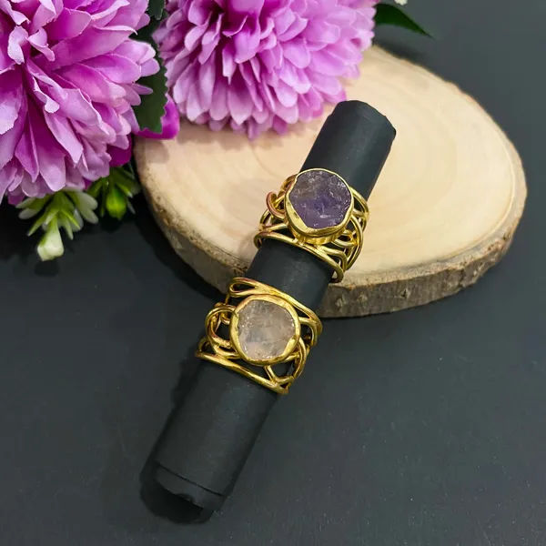 White_Golden_Handmade_Brass_Wired_Natural_Stone_Ring_For_Women