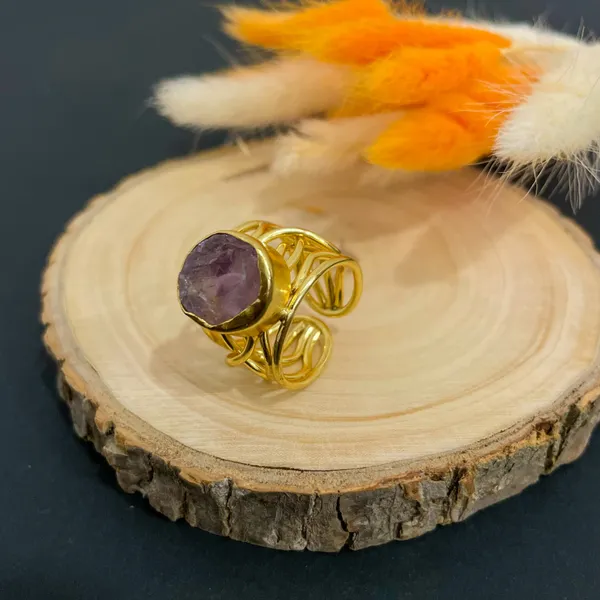 Purple_Golden_Handmade_Brass_Wired_Natural_Stone_Ring_For_Women