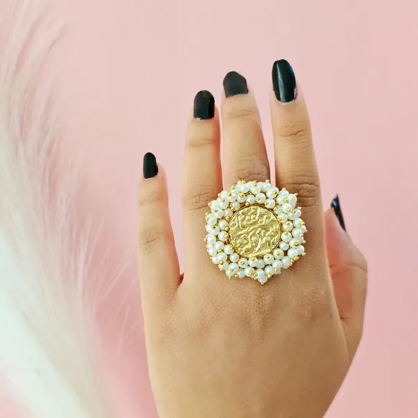 Golden_Handmade_Brass_Royal_Seal_Pearl_Border_Ring_For_Women