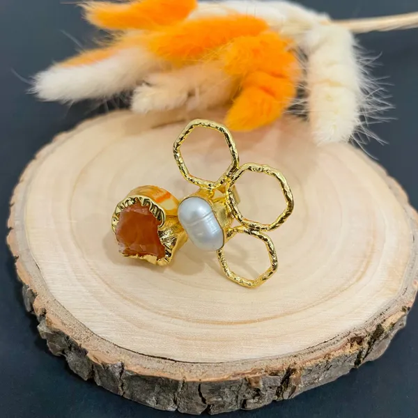 Light_Orange_Golden_Handmade_Brass_Transperant_Flower_Ring_For_Women