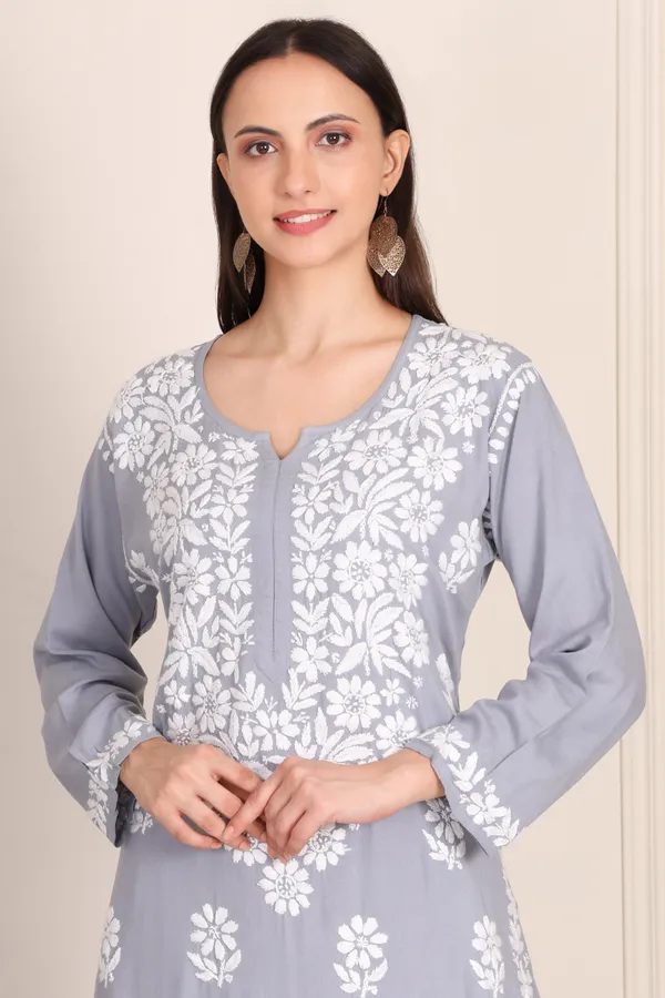 Powder_Blue_Chikankari_Kurti_Set_In_Modal_For_Women