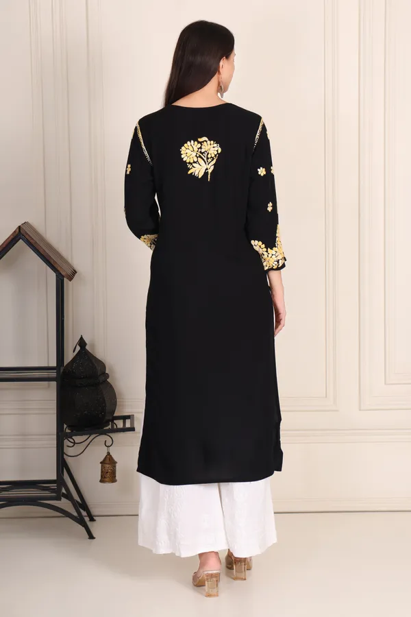Black_With_Yellow_Tharade_Chikankari_Modal_Kurti_For_Women