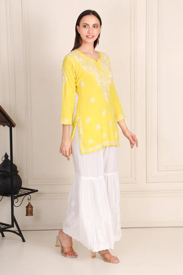 Yellow_Modal_Cotton_Short_Kurti_For_Women
