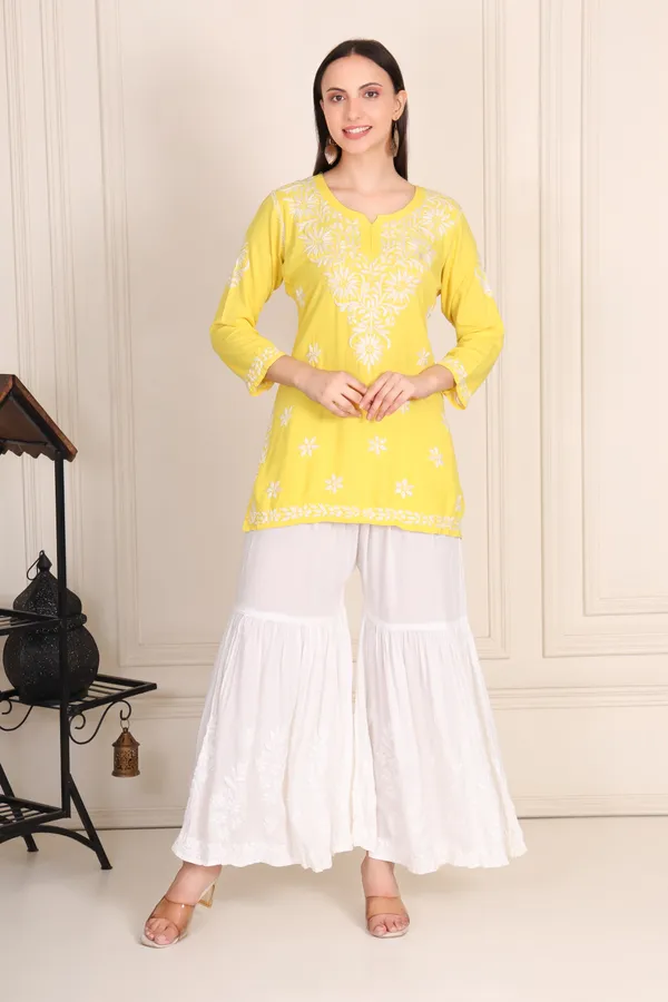 Yellow_Modal_Cotton_Short_Kurti_For_Women