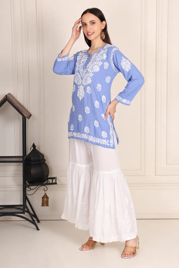 Powder_Blue_Modal_Cotton_Short_Kurti_For_Women