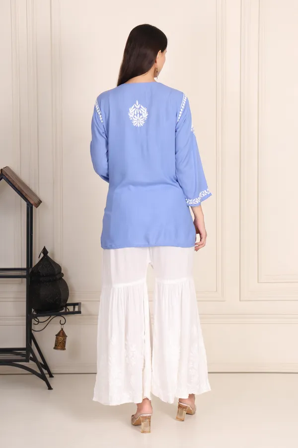 Powder_Blue_Modal_Cotton_Short_Kurti_For_Women