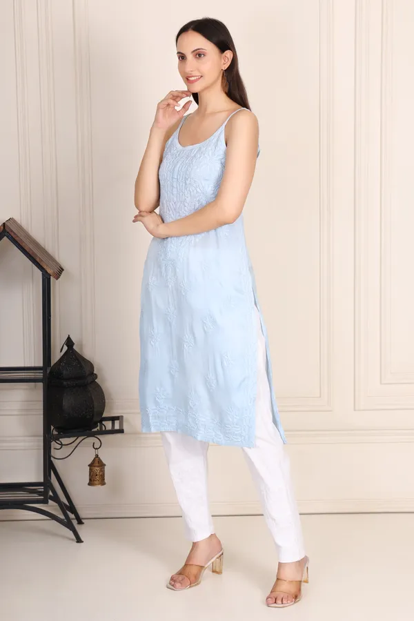 Light_Blue_Modal_Strip_Sleeve_Kurti_For_Women