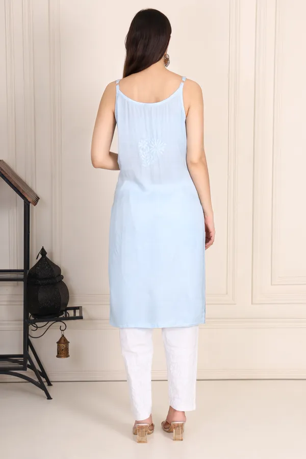 Light_Blue_Modal_Strip_Sleeve_Kurti_For_Women