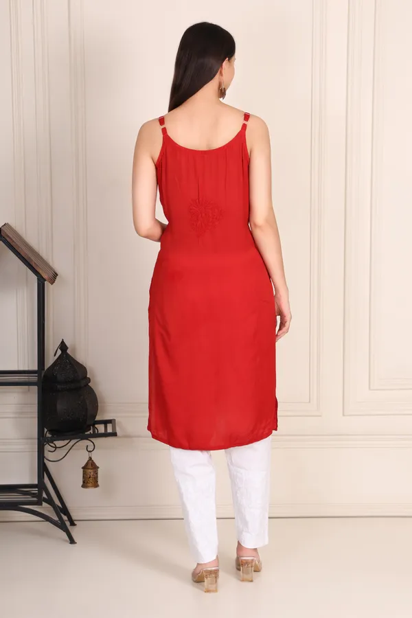 Red_Modal_Strip_Sleeve_Kurti_Ethnic_Wear_For_Women