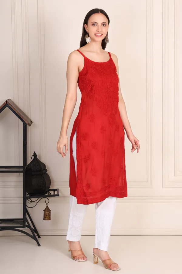 Red_Modal_Strip_Sleeve_Kurti_Ethnic_Wear_For_Women