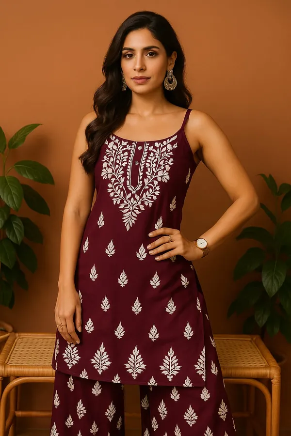 Black_Modal_Strip_Sleeve_Kurti_With_Plazzo_For_Women