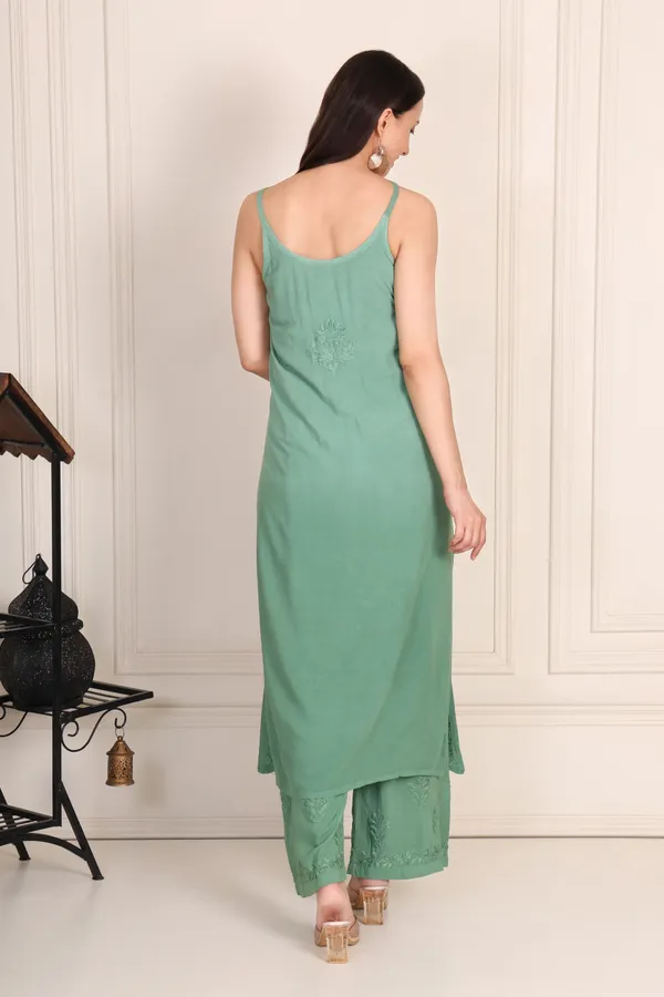 Green_Modal_Strip_Sleeve_Kurti_With_Plazzo_For_Women