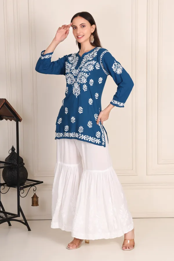Peacock_Blue_Modal_Short_Kurti_For_Women